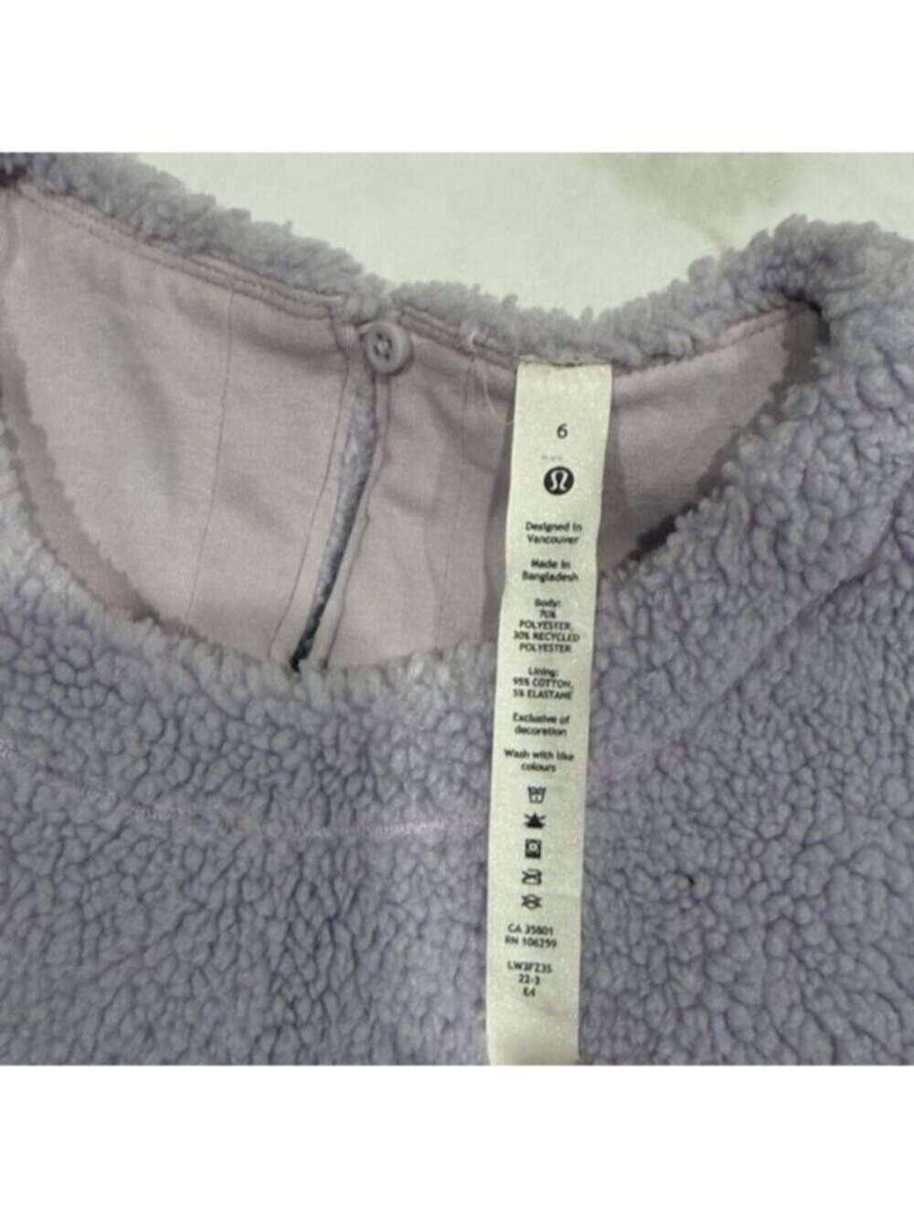 Lululemon Women's Lavender Textured Fleece Embroidered Logo Sleeve Shirt Size 6 - Picture 8 of 11
